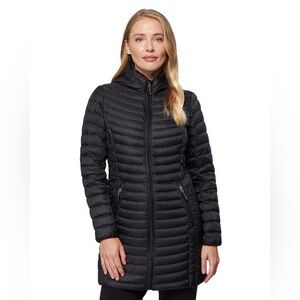 32 Degrees Black Ultra-Light 3/4 Length Long Jacket Detachable Hood Small